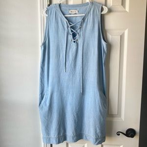 Madewell Chambray Lace-up Shift Dress - Size Medium